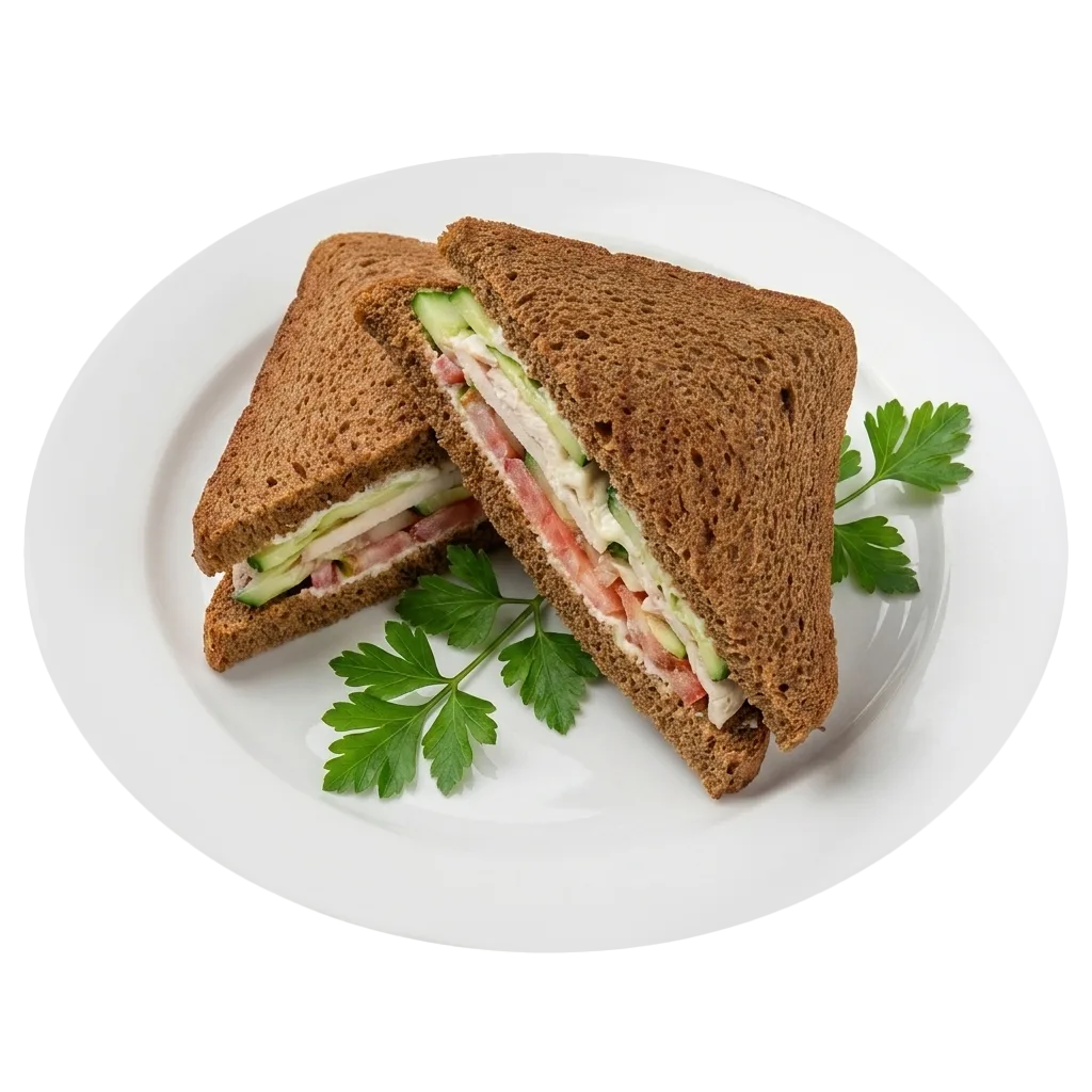 Тост с куриным рулетом и свежими овощами